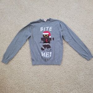 Mossimo Supply Co. Gray Crew Neck Bite Me Gingerbread Cookie Christmas Sweater S